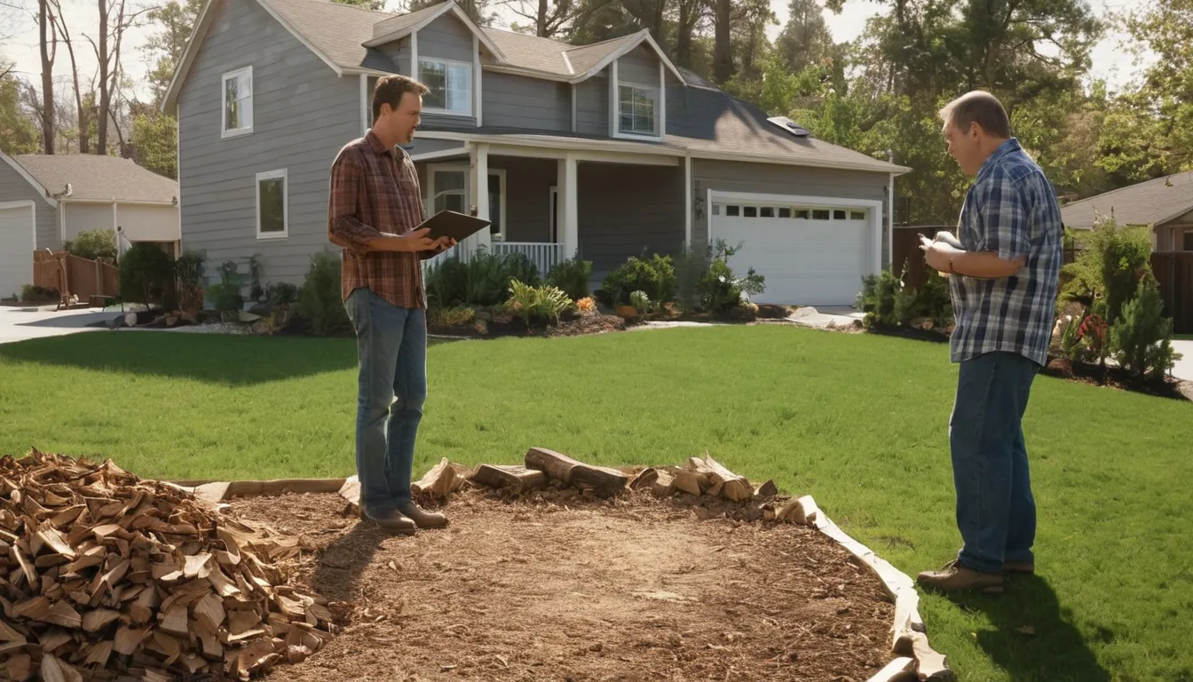A provider and homeowner reviewing a tree plan on a clipboard in the Seagoville area